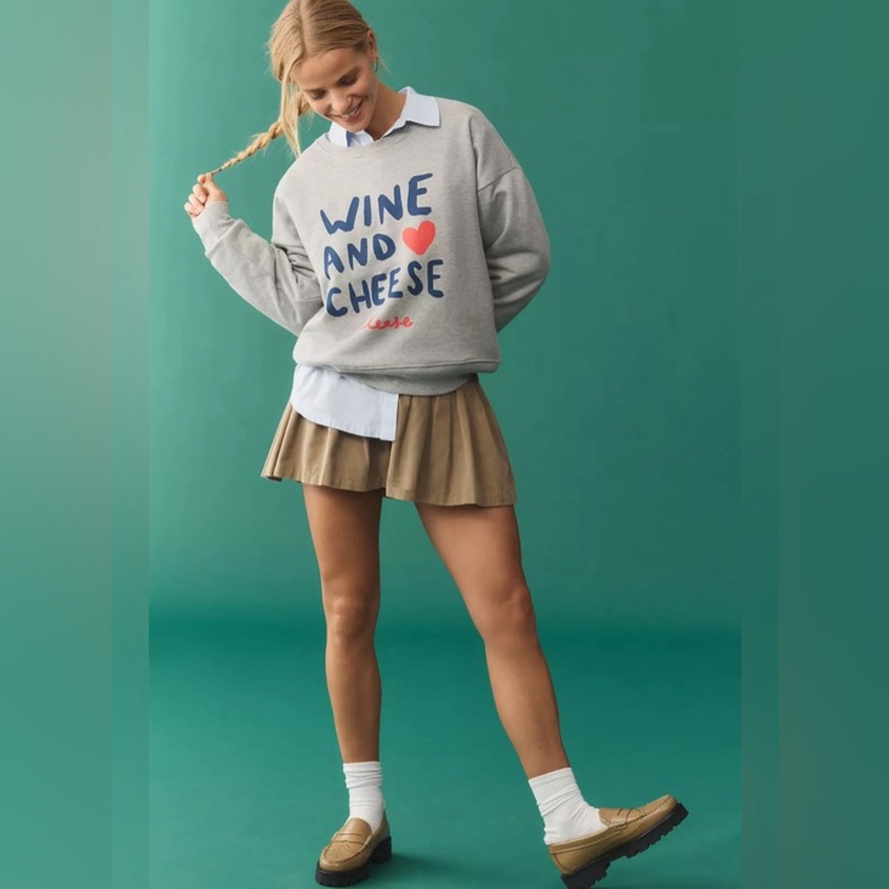 $88 Anthropologie Maeve X Jordan Nickson Wine & Cheese Graphic Sweatshirt XS - Picture 9 of 13